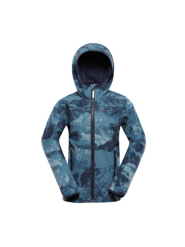 Blue children's patterned softshell jacket ALPINE PRO HOORO