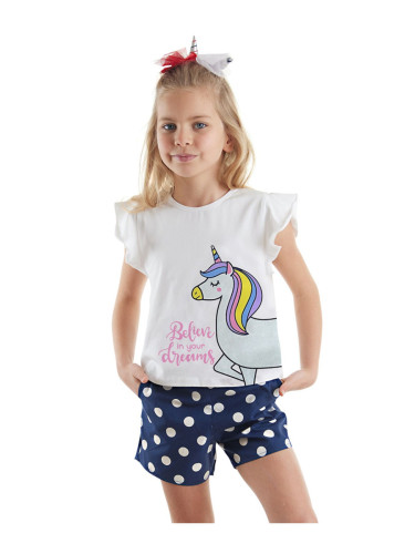 Denokids Polka Dot Unicorn Girl's Summer T-shirt Poplin Shorts Set