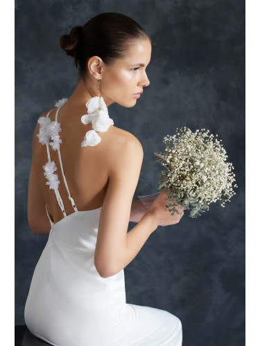 Trendyol Bridal White A-Line Rose Detailed Woven Satin Wedding / Engagement Long Evening Evening Dress