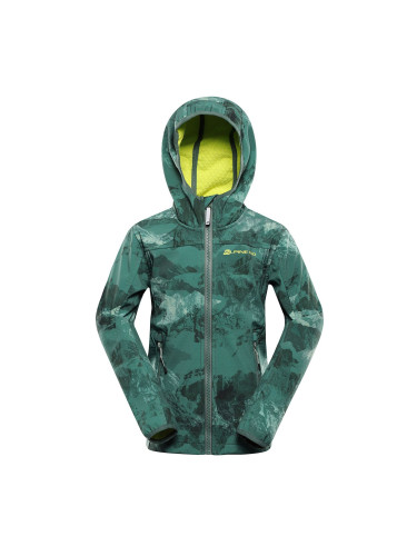Green children's patterned softshell jacket ALPINE PRO HOORO