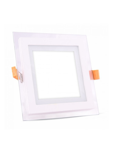 LED панел, за вграждане, 12W, квадрат, 230VAC, 840lm, 6000K, студенобял, 160x160mm, VT-1202G, стъклена рамка