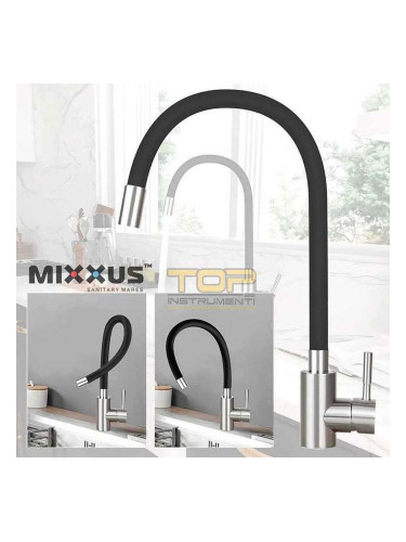Смесител за кухня, гъвкав с керамична батерия MIXXUS SUS-11 Refl Black ET8477, гъвкав