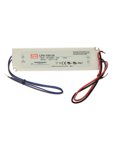 Импулсно захранване 4.2A/24VDC, 100W, IP67, LPV-100-24, MEAN WELL, постоянно напрежение