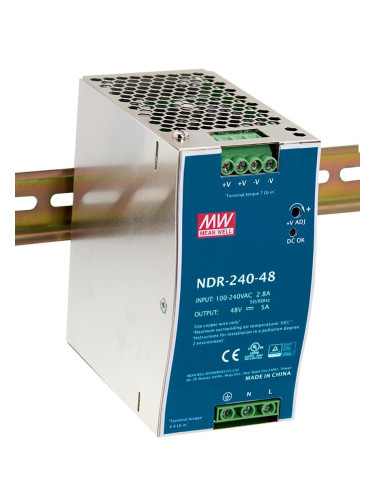 Импулсно захранване за DIN шина NDR-240-48, 48/48~55VDC, 5A, 240W, IP20, MEAN WELL