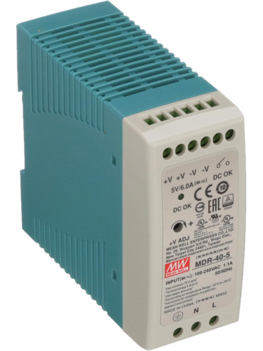 Импулсно захранване за DIN шина MDR-40-5, 5/5~6VDC, 6A, 30W, IP20, MEAN WELL