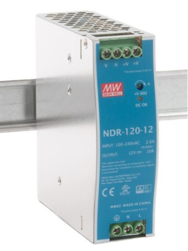 Импулсно захранване за DIN шина NDR-120, 12~14/12VDC, 10A, 120W, IP20, MEAN WELL