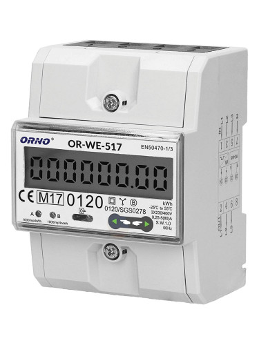 Електромер трифазен, OR-WE-517, електронен, 3P+N, 80A, Modbus