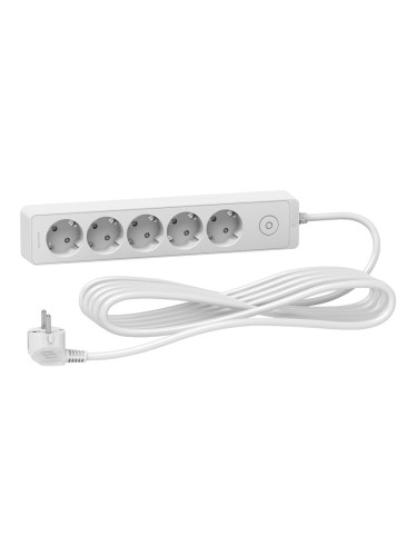 Разклонител 5 гнезда, с ключ, 5m кабел, бял, Unica, Schneider, ST9455W