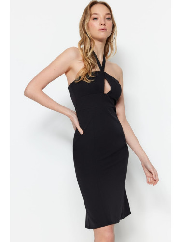 Trendyol Black Woven Collar Detailed Midi Woven Dress