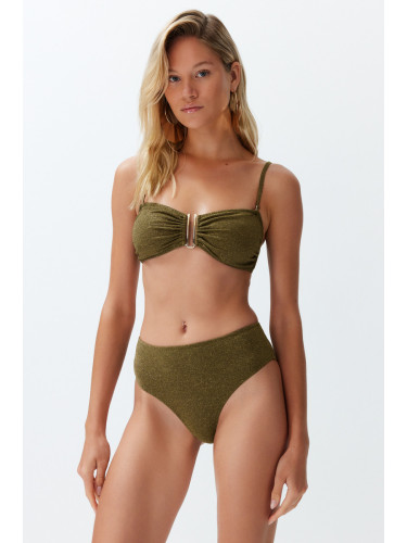Trendyol Khaki Strapless Accessory Glitter Premium Fabric Brazilian Bikini Set