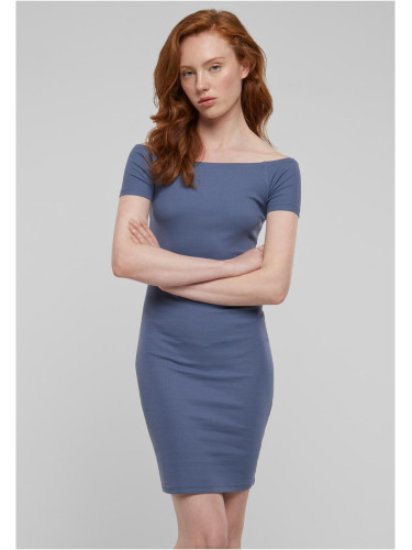 Women's Off Shoulder Rib Dress - Blue