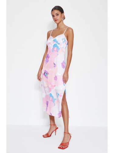 Trendyol Pink Woven Straps Satin Midi Woven Dress