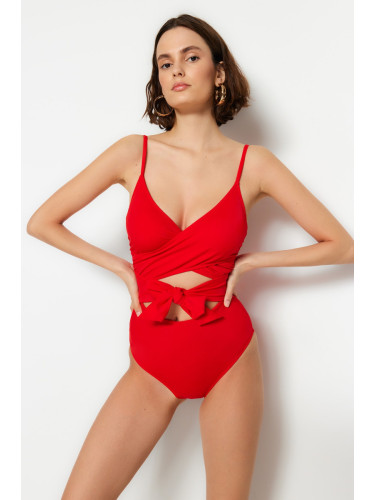 Trendyol Red Double Breasted Cut Out/Windowed Regular Leg Swimsuit
