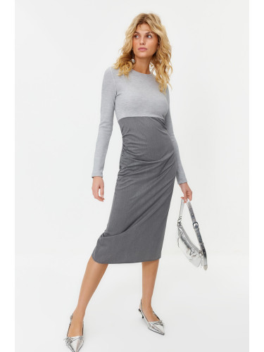 Trendyol Gray Knitted Mixed Woven Dress