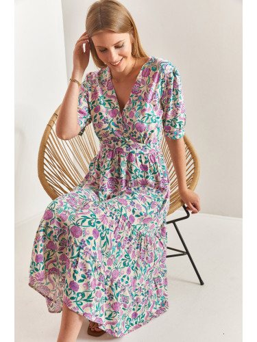 Bianco Lucci Women's Short Sleeve Double Breasted Collar Viscose Dress