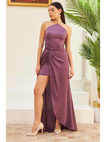 Carmen Lavender Satin Cross-Strap Long Invitation Dress