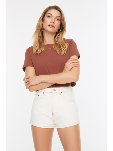 Trendyol White Contrast Thread Denim Shorts