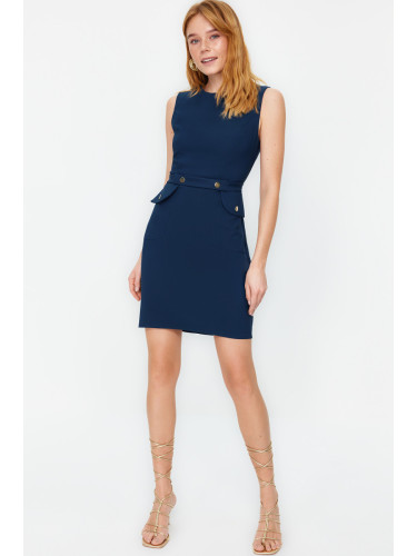 Trendyol Petrol Fitted Belted Pocket Detailed Mini Dress