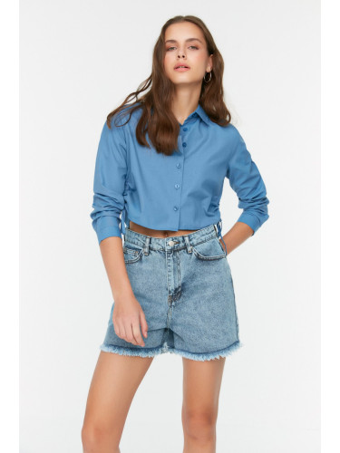 Trendyol Blue Ripped Denim Shorts