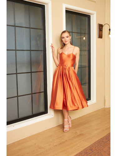 Carmen Tile Satin Strapless Midi Promise And Engagement Dress