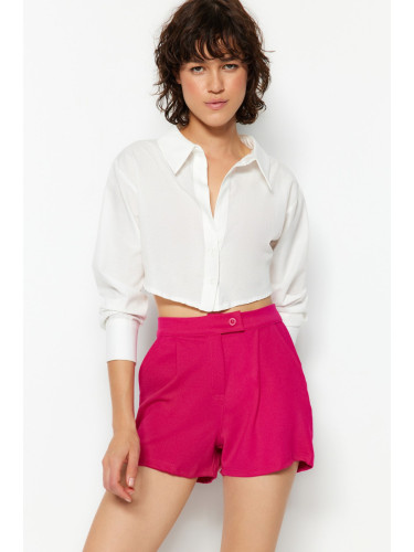 Trendyol Fuchsia Pleated Mini High Waist Crepe Knitted Shorts