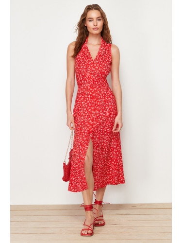 Trendyol Red Floral Viscose Midi Woven Dress