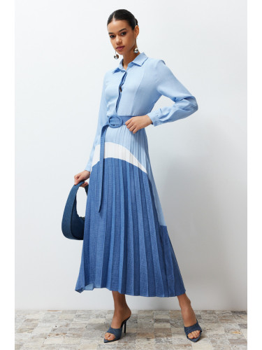 Trendyol Blue Color Block Woven Shirt Dress