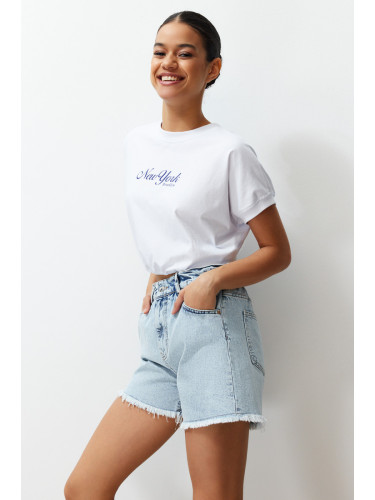 Trendyol Light Blue Elastic Waist Denim Shorts