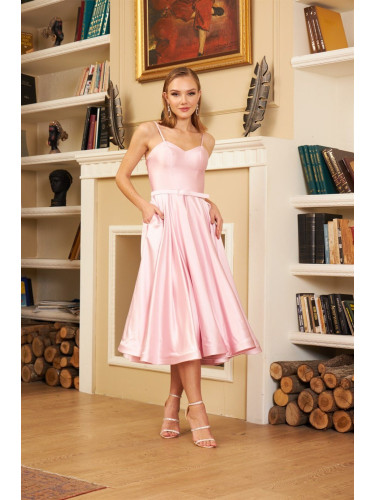 Carmen Strapless Pink Satin Midi Promise And Engagement Dress