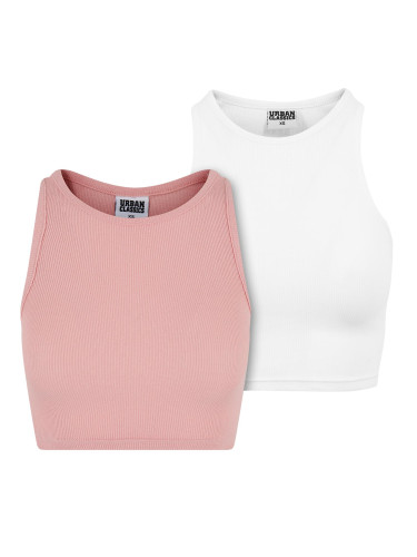 Women's Cropped Rib Top - 2 Pack Pink+White
