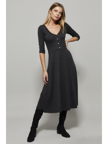 Cool & Sexy Women's Anthracite V-Neck Dress with Button Accessories