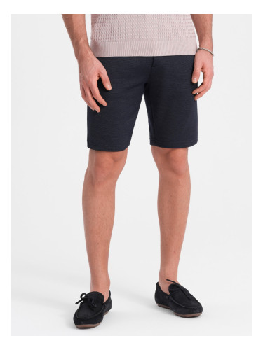 Ombre Men's structured knit shorts with chino pockets - navy blue