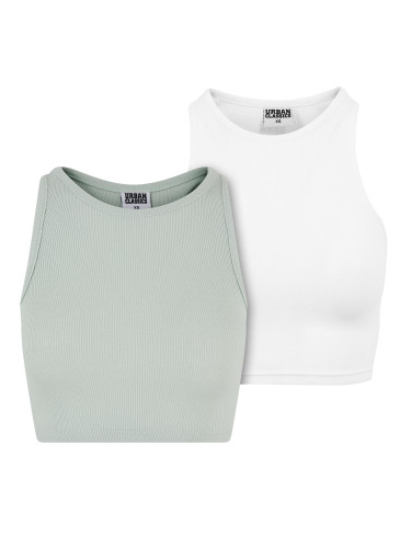 Women's Cropped Rib Top - 2 Pack Mint+White