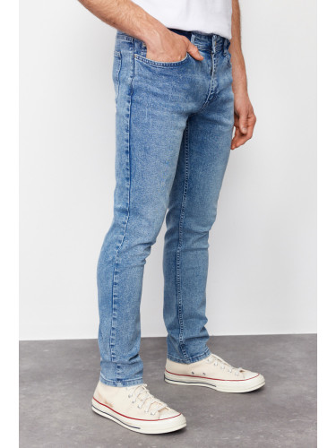 Trendyol Blue Skinny Fit Scalloped Destroyed Jeans Denim Trousers