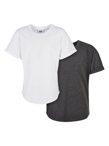 Boys Long Shaped Turnup Tee 2-Pack Charcoal+White