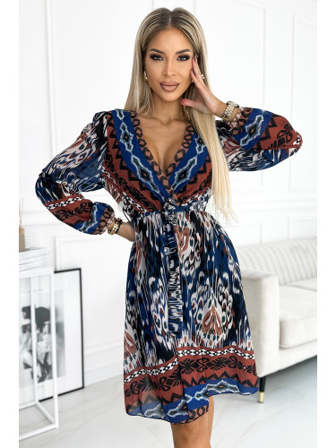 516-1 Chiffon dress with a neckline and long sleeves - Indian pattern