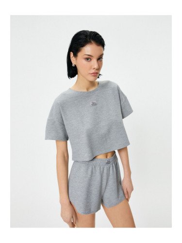 Koton Crop Pajama Top Short Sleeve Crew Neck Label Detailed Textured