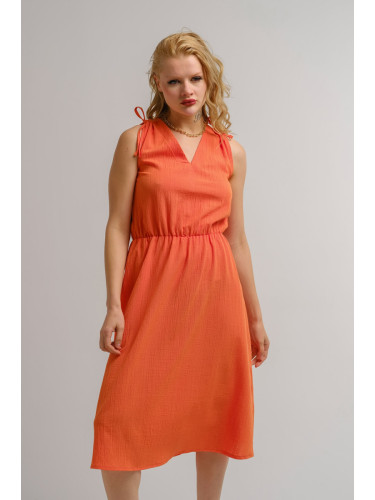 armonika Women's Orange Tie-Shoulder V-Neck Elastic Waist Short Sleeveless Dress