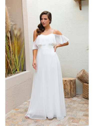Carmen Long Wedding Dress And Outdoor Shooting Dress With Ecru Straps