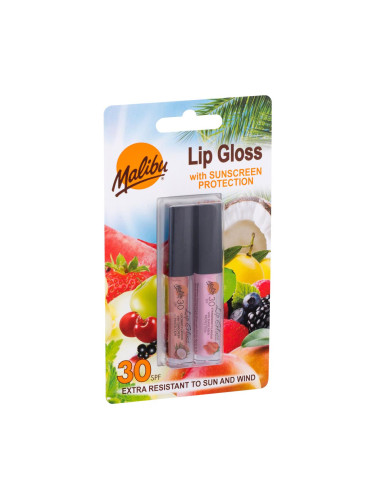Malibu Lip Gloss SPF30 Подаръчен комплект блясък за устни 1,5 ml Coconut + блясък за устни 1,5 ml Strawberry