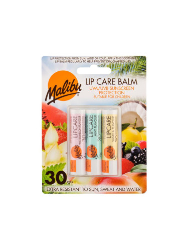 Malibu Lip Care SPF30 Подаръчен комплект балсам за устни 4 g + балсам за устни 4 g Mint + балсам за устни 4 g Vanilla
