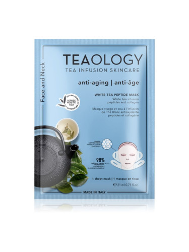 Teaology White Tea Peptide Mask платнена маска за интензивно опъване и озаряване на кожата на лицето 21 мл.