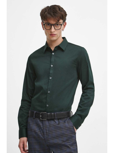 Риза Medicine мъжка в зелено с кройка по тялото с класическа яка