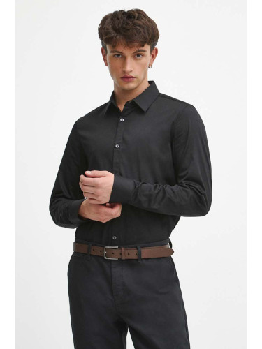 Риза Medicine мъжка в черно с кройка по тялото с класическа яка