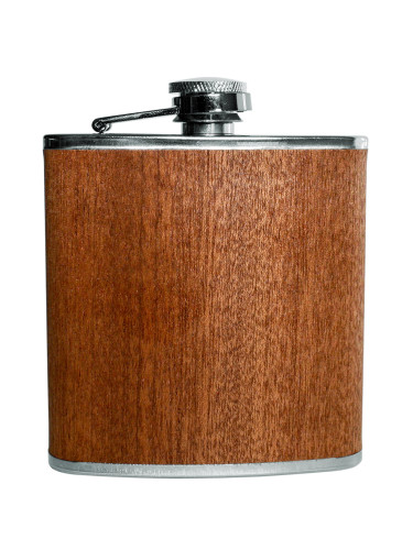 Комплект бутилка за алкохол Vin Bouquet (с дървена облицовка) и фуния - 177 мл