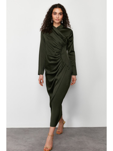 Trendyol Khaki Ruffle Detailed Woven Satin Evening Dress