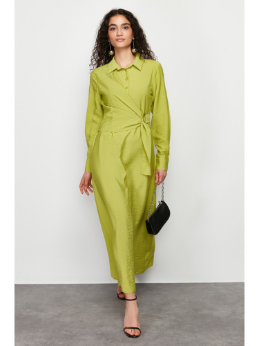 Trendyol Green Shirt Collar Waist Tie Detailed Woven Dress