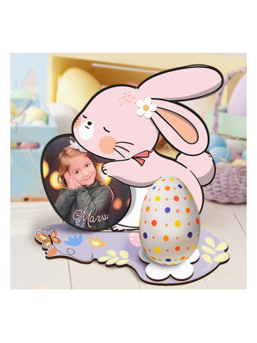 Стойка за яйце Великденско зайче със снимка - розово