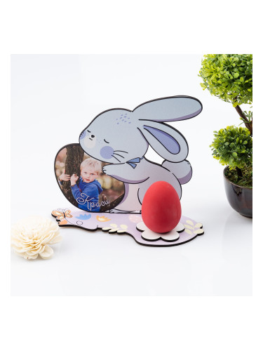 Стойка за яйце Великденско зайче със снимка - синьо
