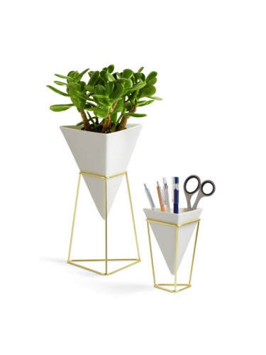 Комплект декорация UMBRA TRIGG от 2 части - цвят бял и месинг мат